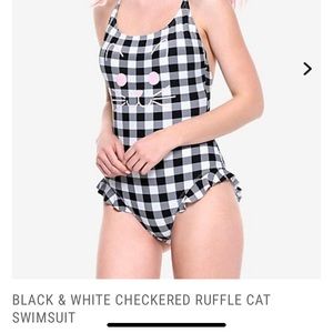 Cat checkered swim one piece bathing suit